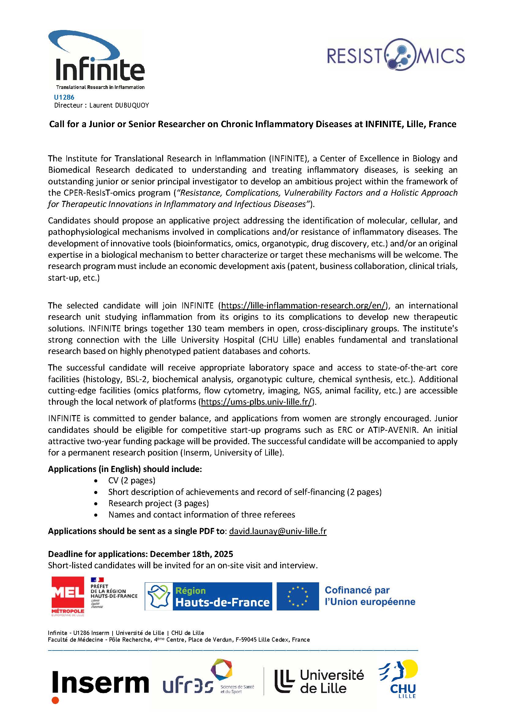 Call Young Research INFINITE CPER ResistOmics